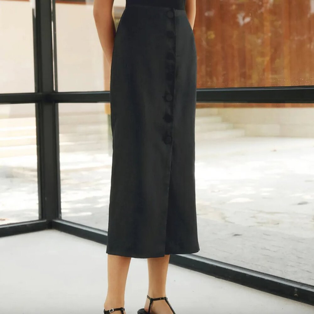 Solid‎ Linen Button Maxi Skirt